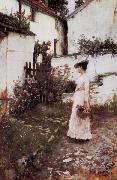 John William Waterhouse Gathering Flowers in a Devonshire Garden oil painting picture wholesale